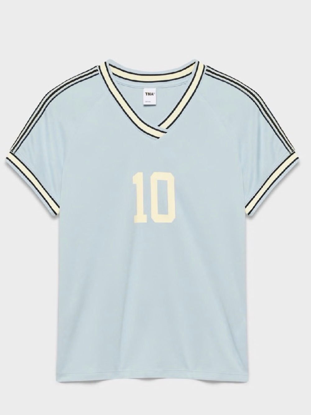 ARITZIA + TNA #10 V-Neck Midfield Mesh Jersey Top Powder Blue Size M